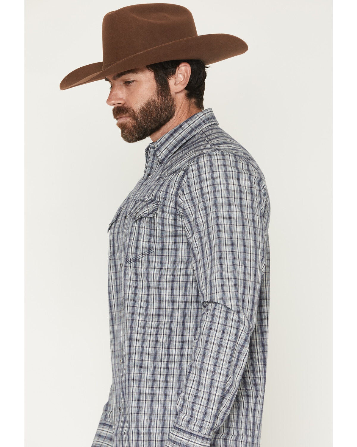 Image #2 - Moonshine Spirit&reg; Men's Pay Day Plaid Print Long Sleeve Snap Western Shirt, Navy, hi-res