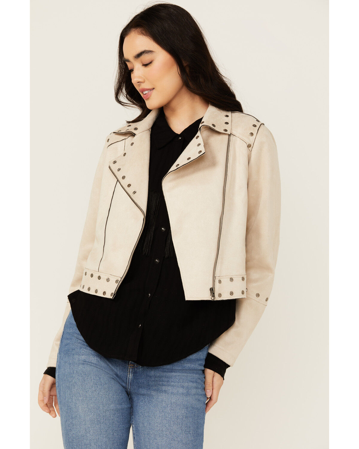 Image #3 - Idyllwind Women's Yorkshire Studded And Embroidered Moto Jacket, Nude, hi-res