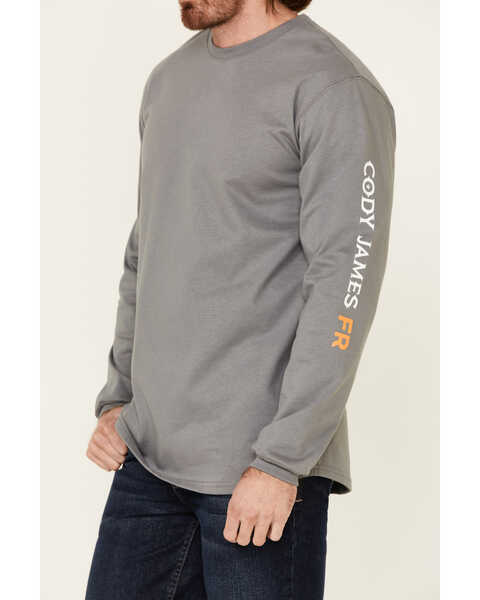 Cody James Men's FR Logo Long Sleeve Work T-Shirt , Light Grey, hi-res