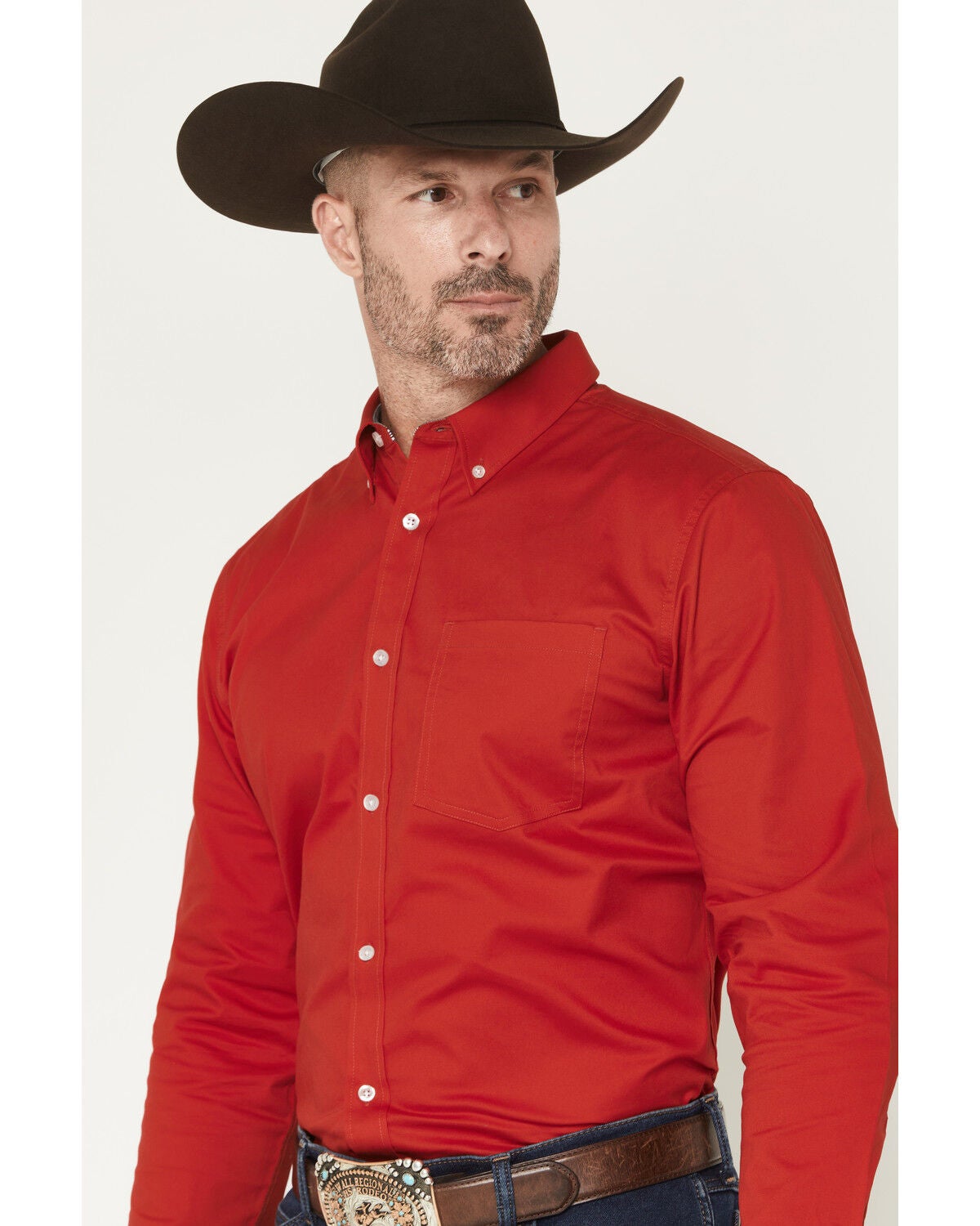 Image #2 - Cody James Men's Performance Twill Solid Long Sleeve Button-Down Stretch Western Shirt, Medium Red, hi-res