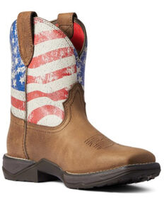 Ariat Women's Anthem Shortie Patriot Western Boots - Wide Square Toe, Brown, hi-res