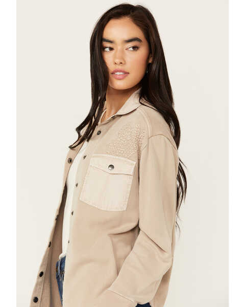 Image #2 - Cleo + Wolf Women's Embroidered Knit Shacket , Taupe, hi-res