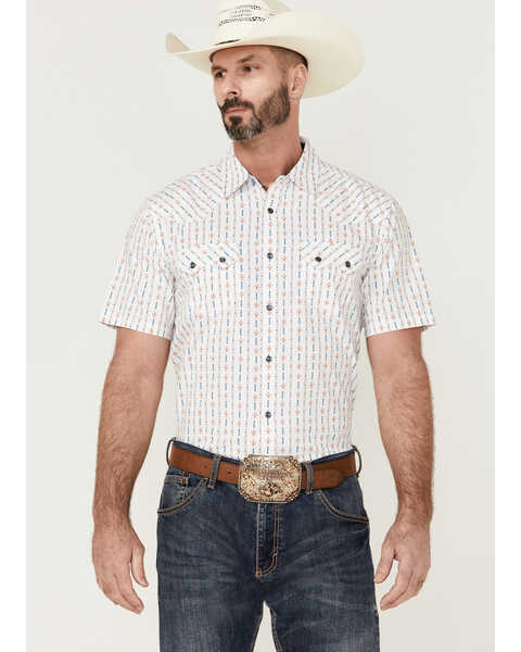 Image #1 - Moonshine Spirit Men's Cocopah Southwestern Print Short Sleeve Snap Western Shirt , White, hi-res