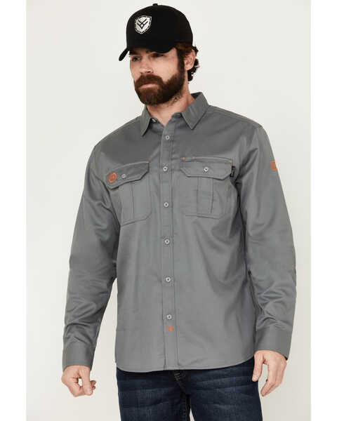 Hawx Men's FR Woven Long Sleeve Button-Down Work Shirt , Silver, hi-res