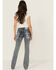 Image #1 - Grace In LA Women's Medium Wash Fleur De Lis Embroidered Mid Rise Bootcut Stretch Denim Jeans, Medium Wash, hi-res