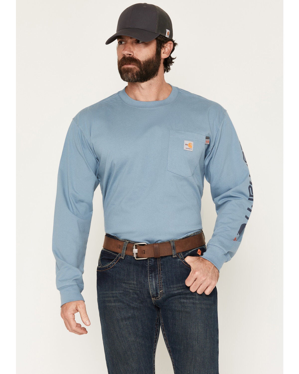 Image #1 - Carhartt Men's FR Force Irvine Loose Fit Logo Long Sleeve Graphic Work T-Shirt, Blue, hi-res