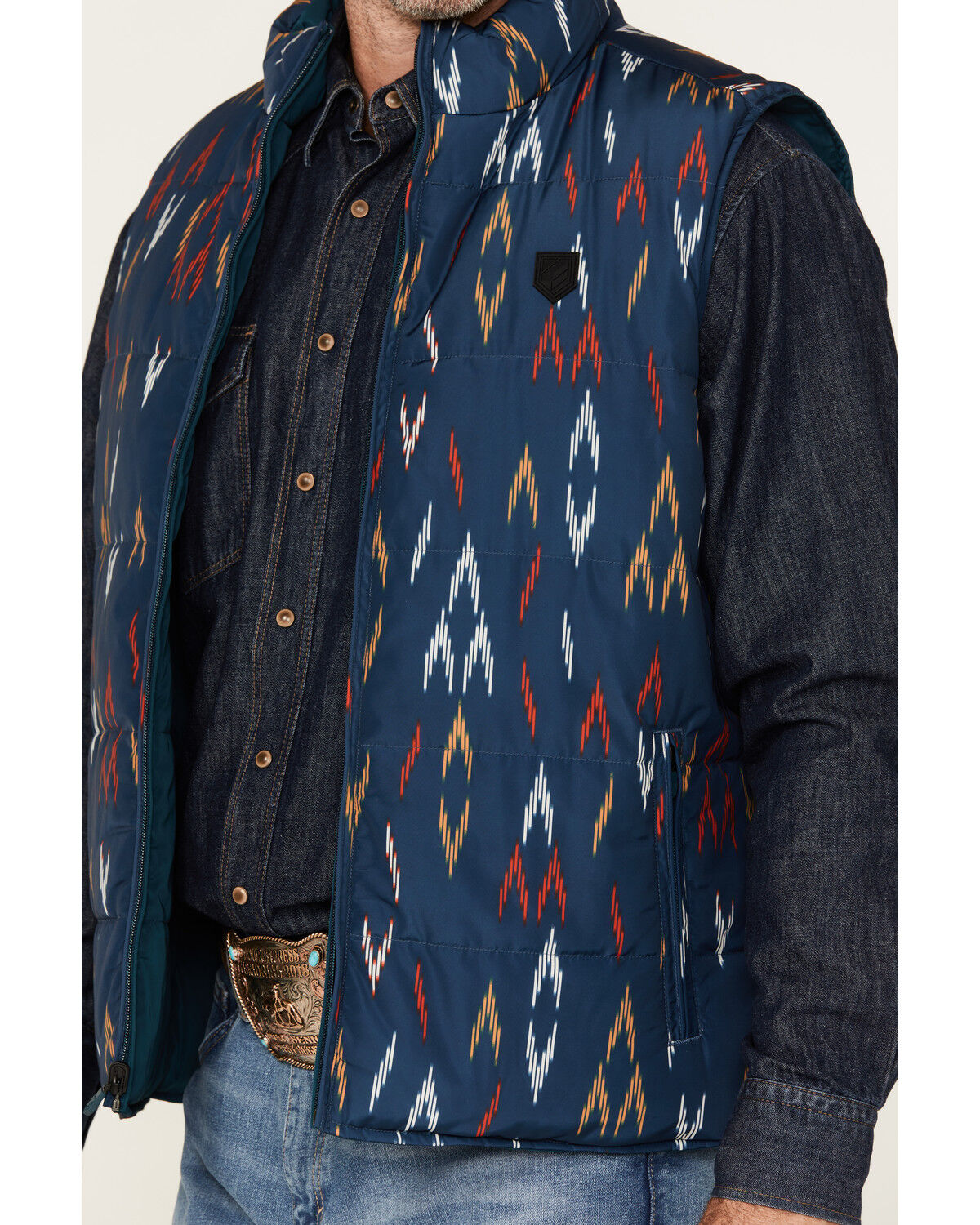 Image #3 - RANK 45® Men's Men's Spaced Geo Print Reversible Puffer Vest, Dark Teal, hi-res