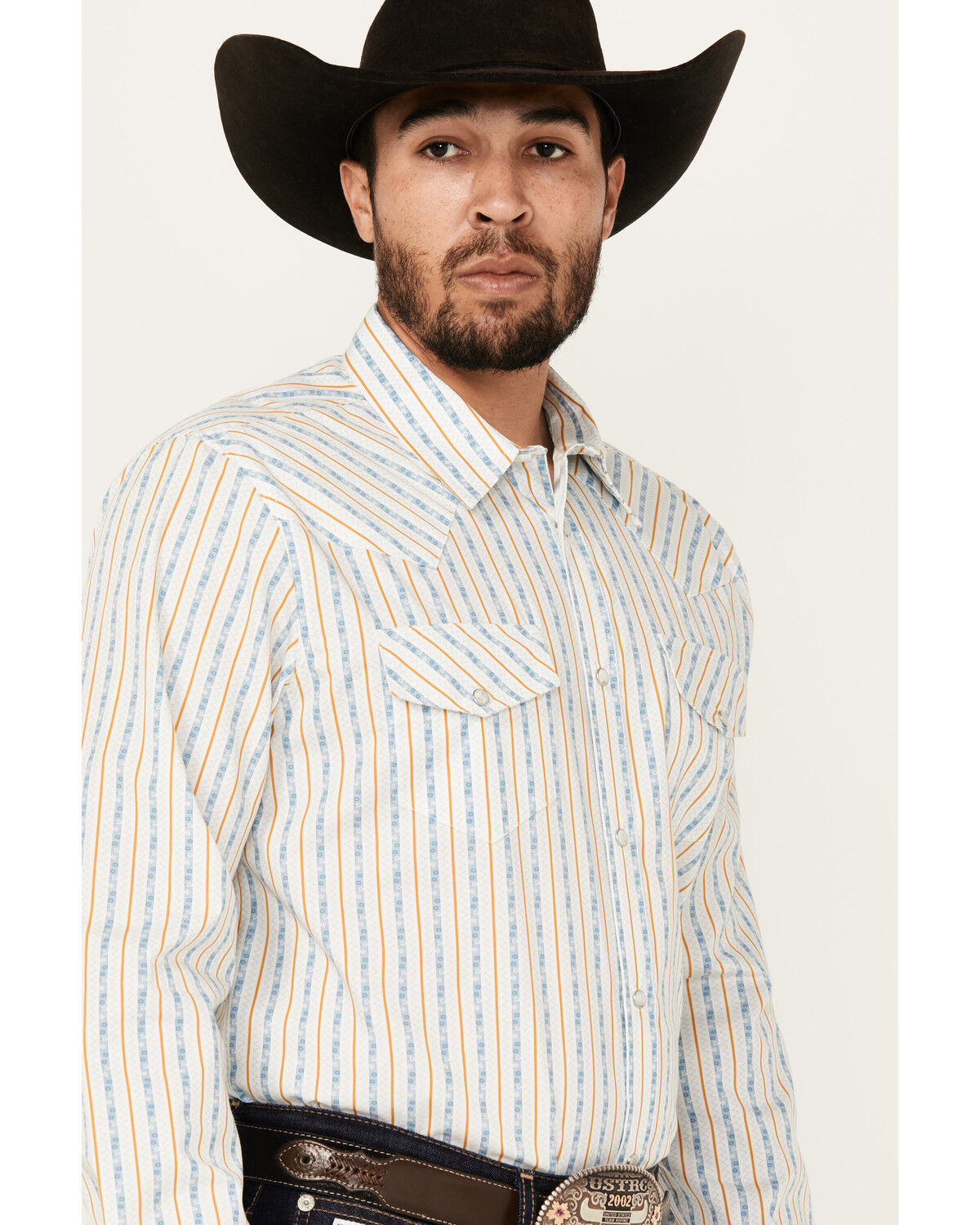 Image #2 - Gibson Trading Co Men's Midway Vertical Striped Print Long Sleeve Snap Western Shirt, White, hi-res