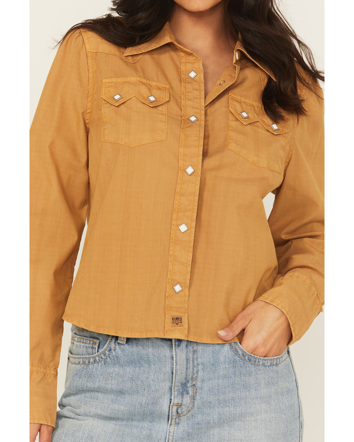 Image #3 - Kimes Ranch Women's Annie Long Sleeve Snap Cropped Western Shirt, Mustard, hi-res