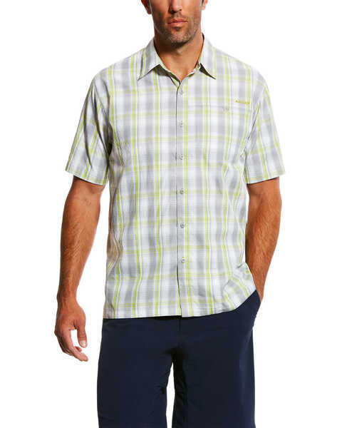 Ariat Men's Silver TEK Solitude Plaid Button Short Sleeve Shirt, Silver, hi-res