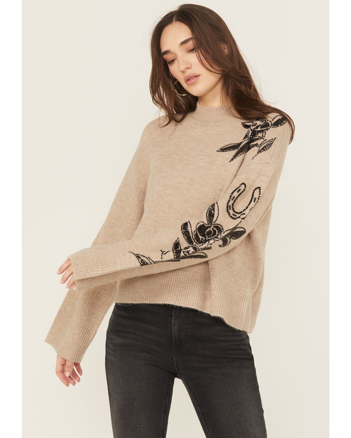 Ariat Women's Embellished Sweater, Oatmeal, hi-res