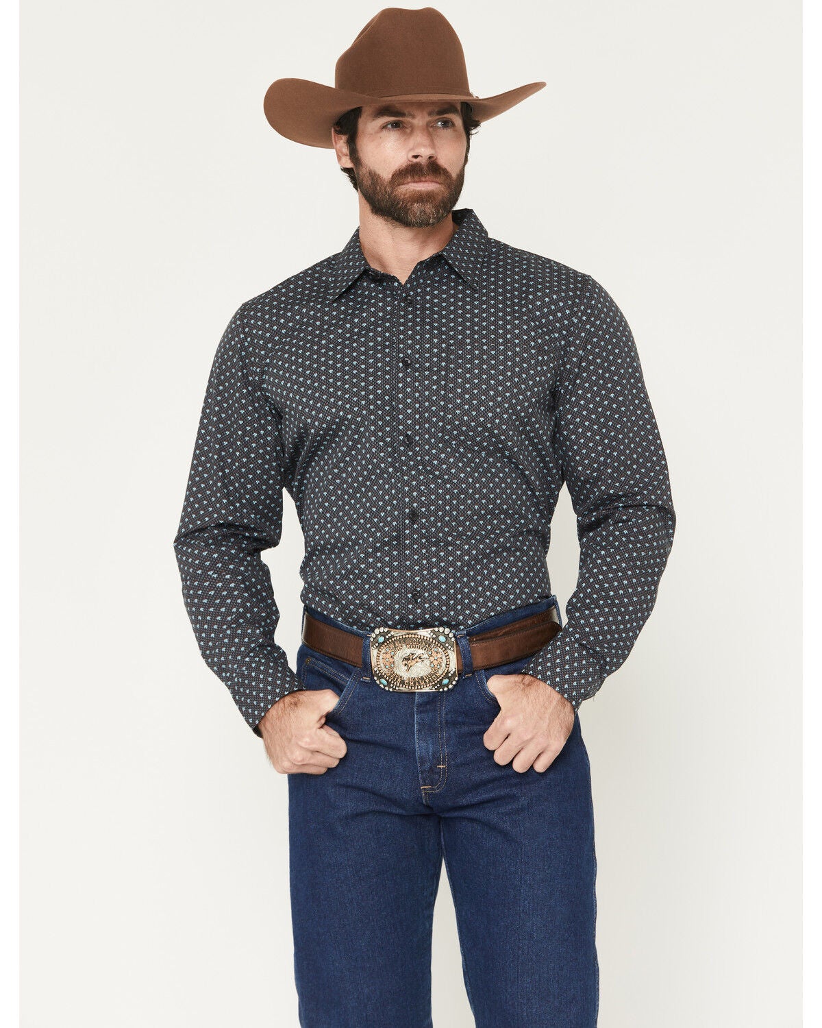 Gibson Trading Co Men's Moonflower Floral Geo Print Long Sleeve Button-Down Western Shirt - Tall, Black, hi-res