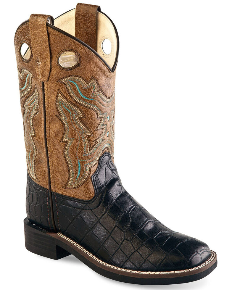 Old West Boys' Faux Exotic Pull Western Boots - Wide Square, Multi, hi-res