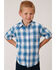 Amarillo Boys' Plaid Short Sleeve Western Shirt , Blue, hi-res