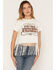 Image #1 - Shyanne Women's Whiskey Fringe Hem Short Sleeve Cropped Graphic Tee, White, hi-res
