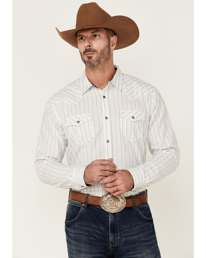 Moonshine Spirit Men's Clean Lines Stripe Long Sleeve Snap Western Shirt , White, hi-res