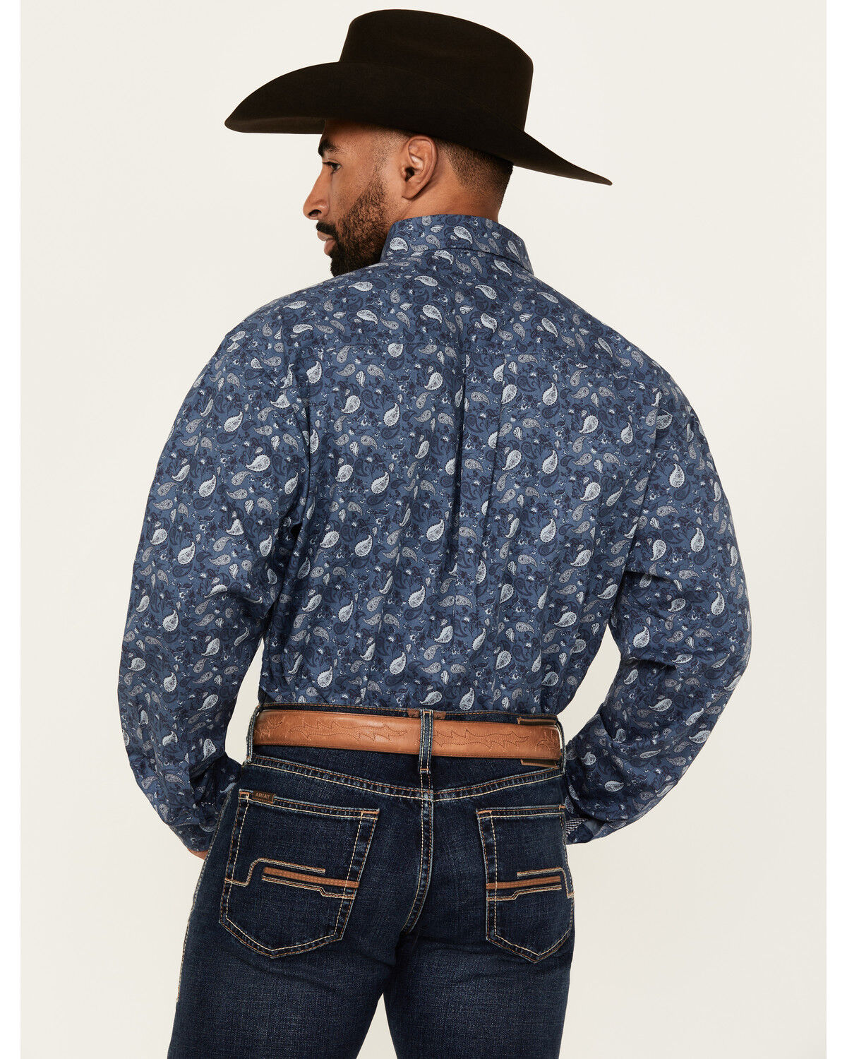 Image #4 - George Strait by Wrangler Men's Paisley Print Long Sleeve Button-Down Stretch Western Shirt - Big, Navy, hi-res