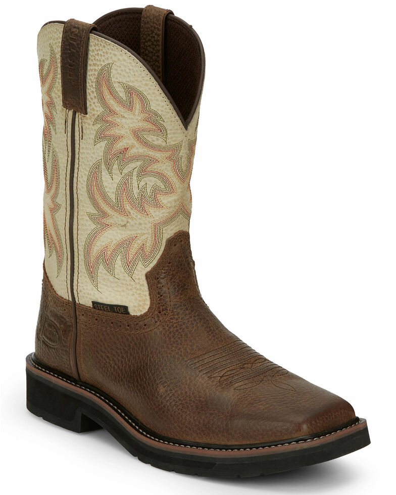 Justin Men's Driller Western Work Boots - Steel Toe, Dark Brown, hi-res