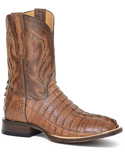 Stetson Men's Exotic Caiman Western Boots - Broad Square Toe, Brown, hi-res
