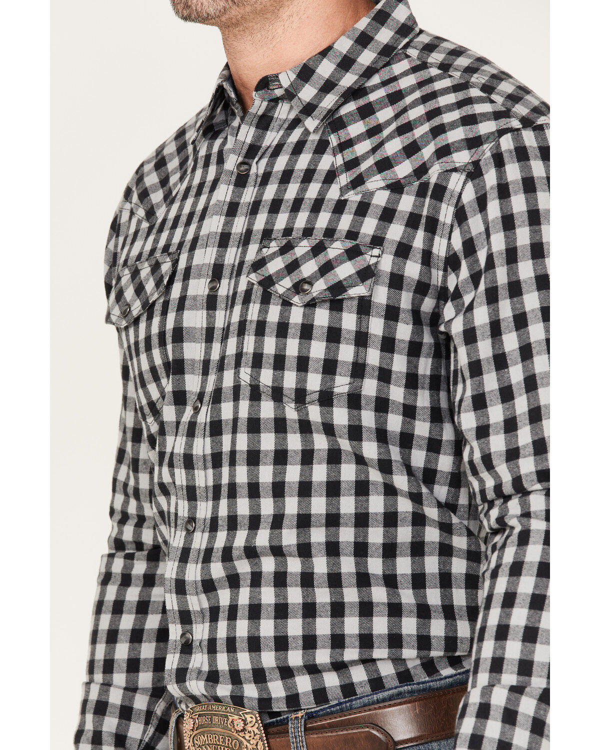 Image #3 - Cody James Men's Visa Versa Small Plaid Print Long Sleeve Snap Western Flannel Shirt, Grey, hi-res