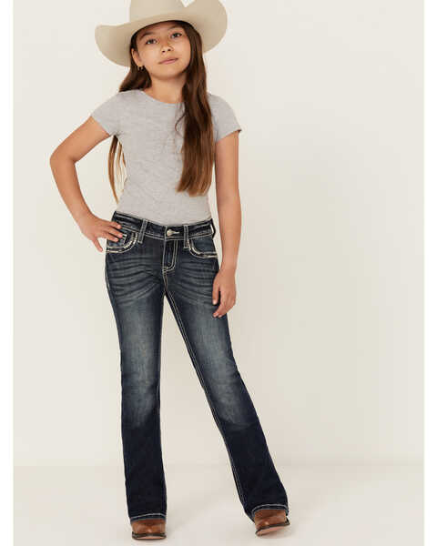 Image #1 - Grace in LA Girls' Dark Wash Bootcut Denim Jeans , Dark Wash, hi-res