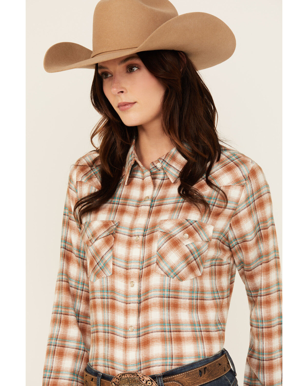 Image #2 - Wrangler Women's Plaid Print Long Sleeve Pearl Snap Western Shirt, White, hi-res