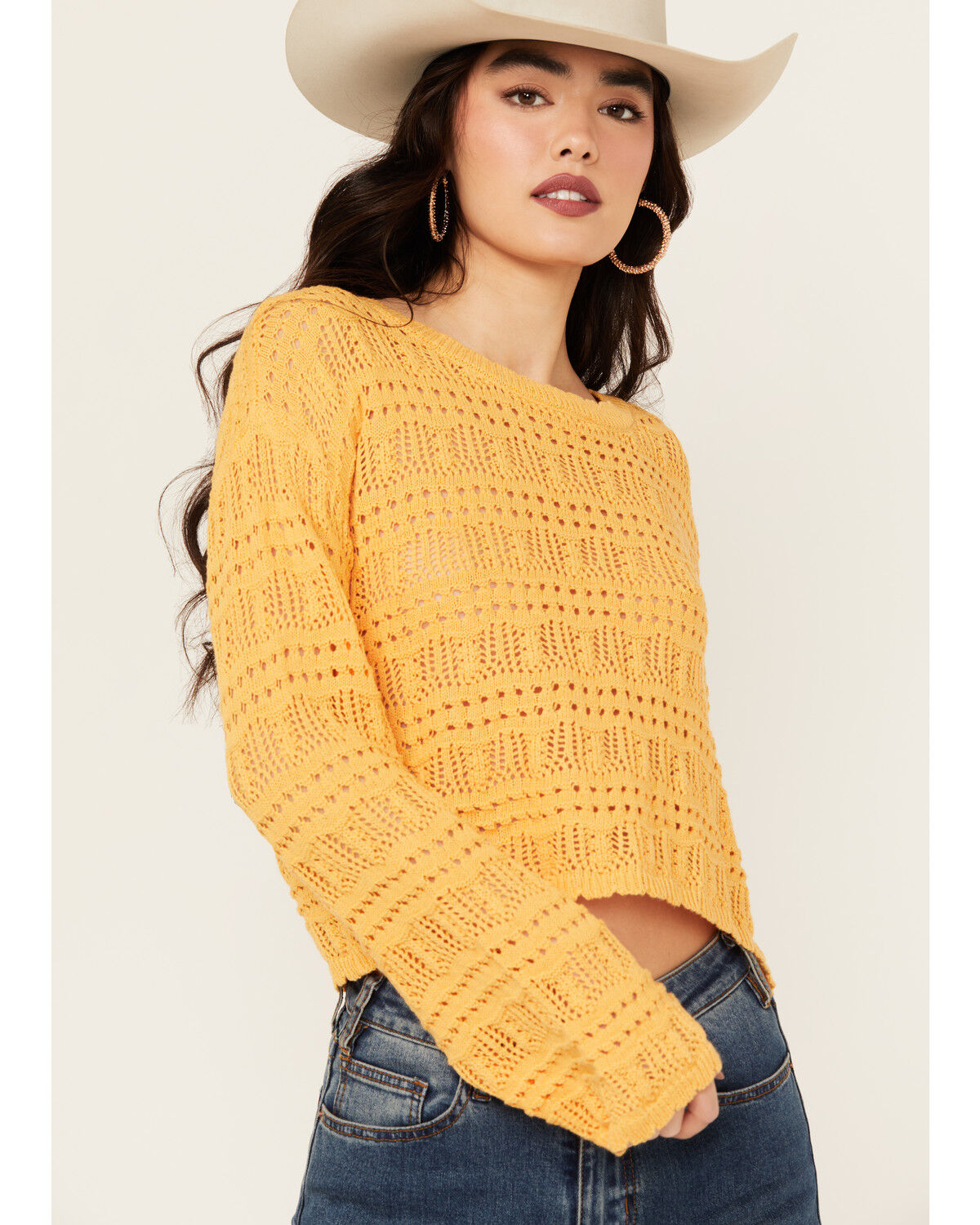 Image #1 - Beyond The Radar Women's Long Sleeve Cropped Knit Sweater, Orange, hi-res