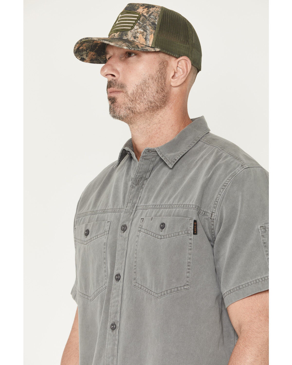 Image #2 - Hawx Men's Burr Solid Short Sleeve Button-Down Woven Work Shirt, Light Grey, hi-res