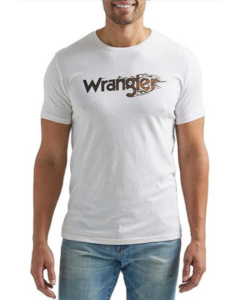 Wrangler Men's Flames Logo Short Sleeve Graphic T-Shirt, White, hi-res