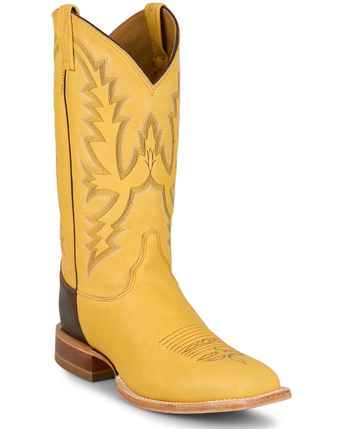 Justin Men's Deerskin Tall Western Boots - Square Toe, Yellow, hi-res