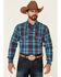 Rock 47 By Wrangler Men's Grey Large Plaid Long Sleeve Snap Western Shirt , Grey, hi-res
