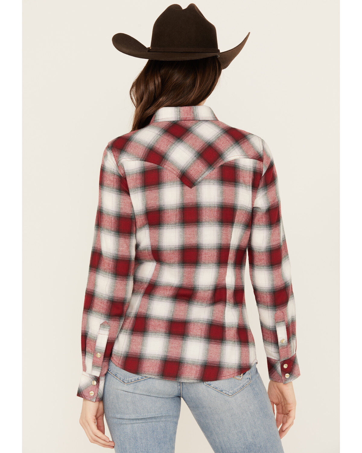 Image #4 - Wrangler Retro Women's Boot Barn Exclusive Long Sleeve Snap Western Flannel Shirt, Burgundy, hi-res