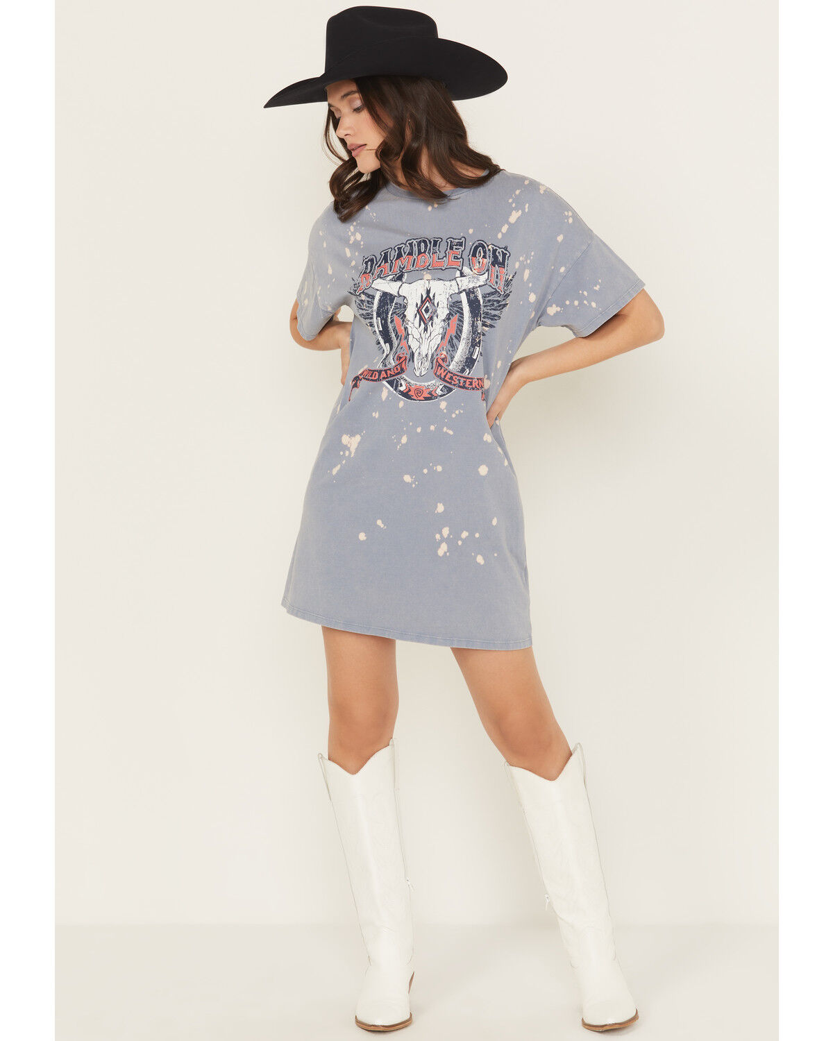 Image #1 - Rock & Roll Denim Women's Ramble On Short Sleeve Mini T-Shirt Dress, Blue, hi-res