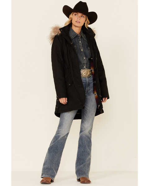 Image #2 - Outback Trading Co. Women's Solid Black Luna Fur Collar Storm-Flap Hooded Jacket , Black, hi-res