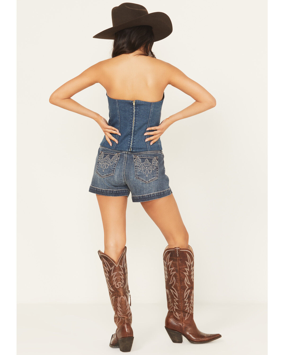 Image #3 - Shyanne Women's Evelyn Medium Wash Novelty Back Comfort Stretch Denim Shorts, Medium Wash, hi-res