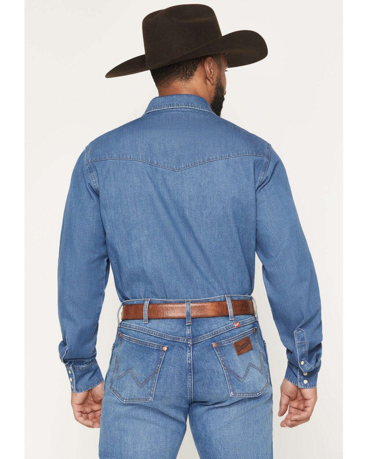 Image #4 - Wrangler X Coors Banquet Men's Embroidered Denim Long Sleeve Snap Western Shirt, Light Medium Wash, hi-res