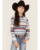 Image #1 - Roper Girls' West Made Southwestern Stripe Print Long Sleeve Western Snap Shirt, Multi, hi-res
