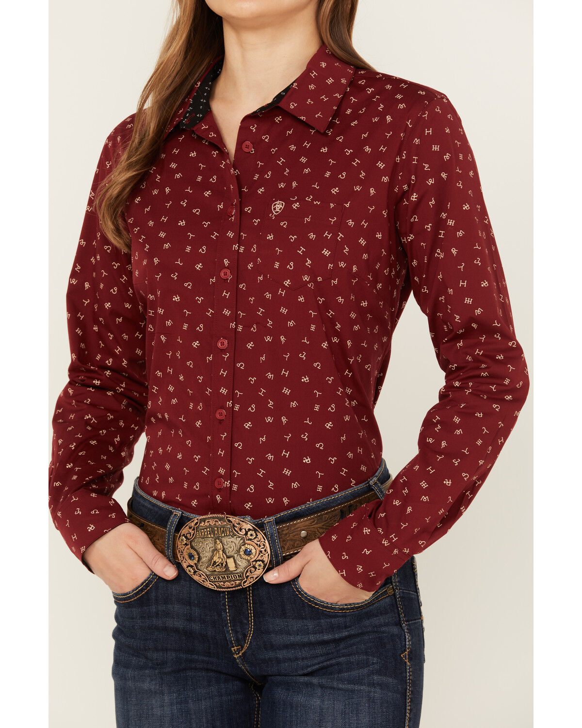 Image #3 - Ariat Women's Conversation Print Long Sleeve Button-Down Western Shirt, Red, hi-res
