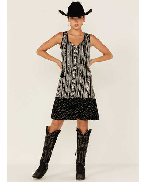 Image #2 - Bila Women's Southwestern Stripe Print Sleeveless Dress, Black, hi-res