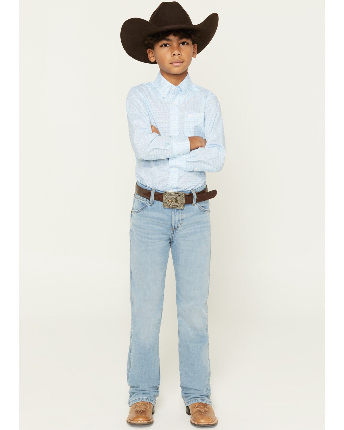 Image #1 - Wrangler Retro Little Boys' Light Wash Cloverdale Slim Bootcut Stretch Denim Jeans, Light Wash, hi-res