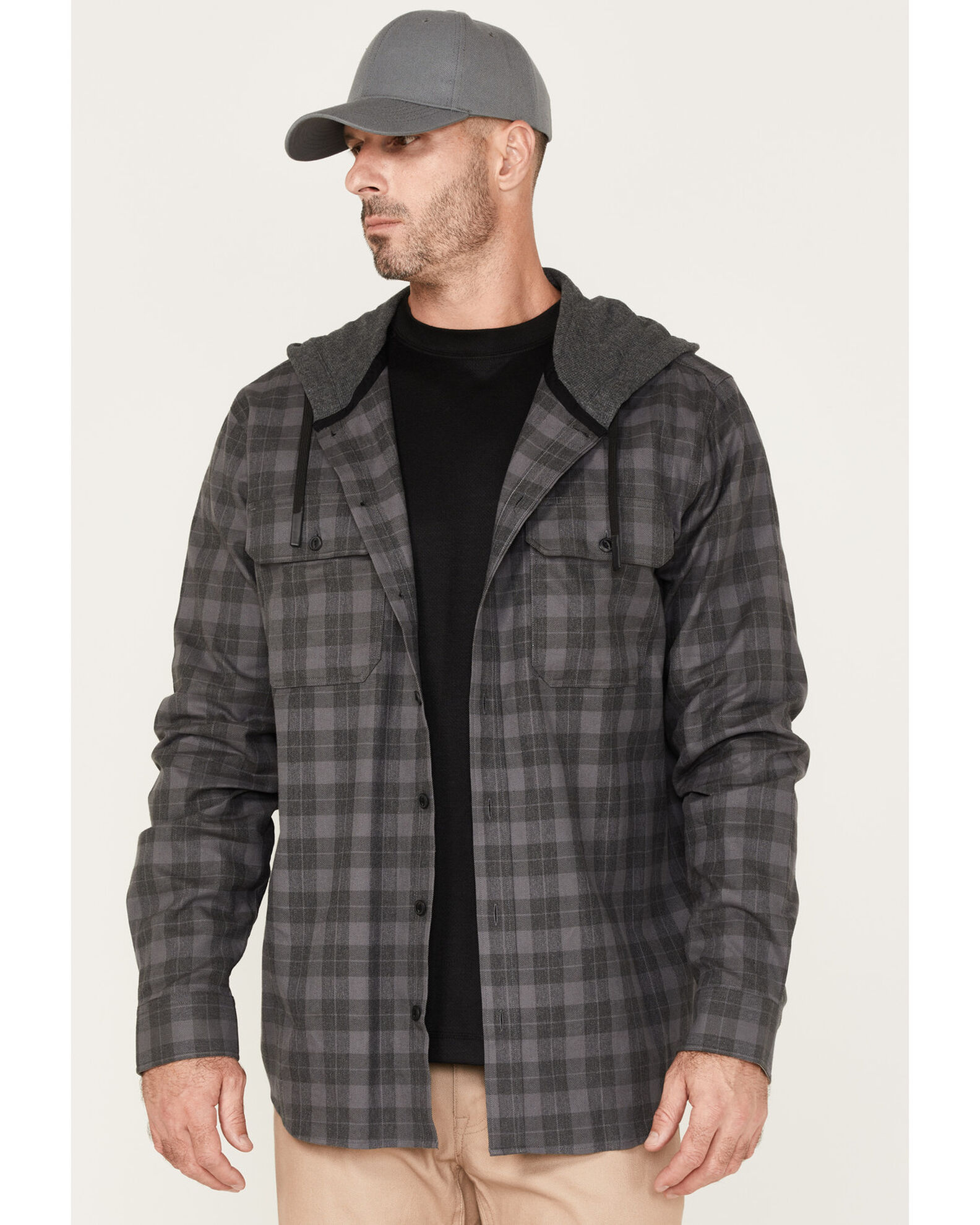 Image #1 - Hawx Men's Roberson Long Sleeve Hooded Flannel, Charcoal, hi-res