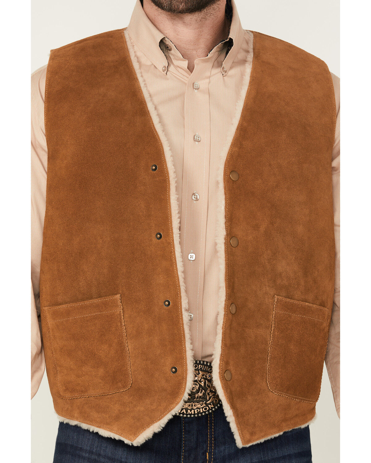 Image #3 - Cody James Men's Sherpa Lined Suede Snap Vest, Russett, hi-res