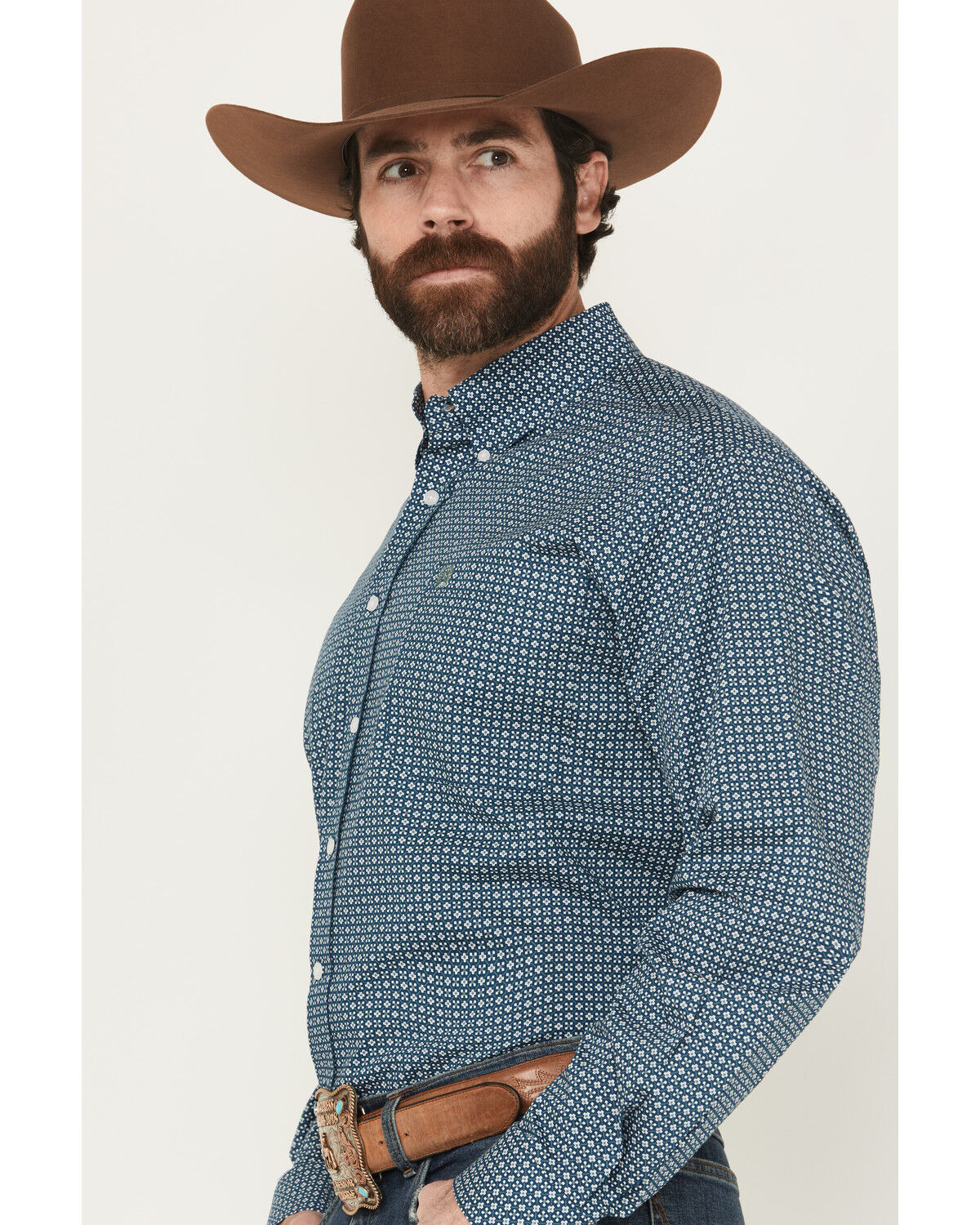Image #2 - Cinch Men's Geo Print Long Sleeve Button-Down Stretch Western Shirt, Blue, hi-res