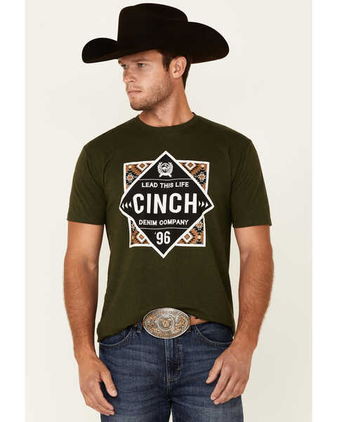 Image #1 - Cinch Men's Green Lead This Life Southwestern Logo Graphic Short Sleeve T-Shirt , Green, hi-res