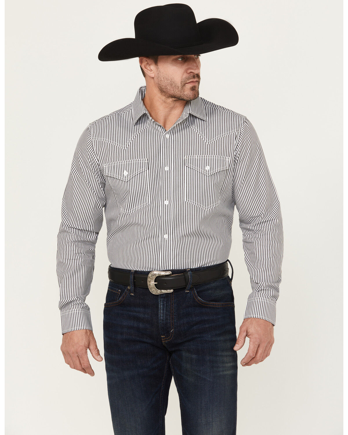 Image #1 - Cody James Black 1978® Men's Condor Striped Print Long Sleeve Button-Down Western Shirt, Black, hi-res