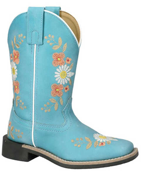 Smoky Mountain Little Girls' Desert Flowers Western Boots - Broad Square Toe, Turquoise, hi-res