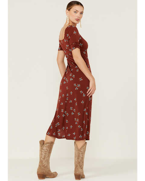 Image #4 - Lush Women's Ruched Front Midi Knit Dress, Rust Copper, hi-res
