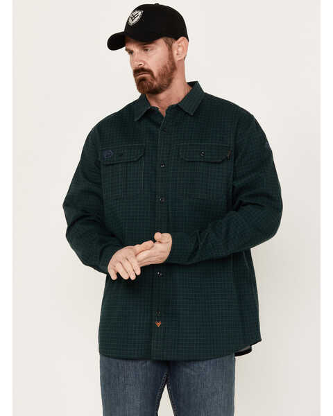 Image #1 - Hawx Men's FR Plaid Print Long Sleeve Button-Down Work Shirt , Green, hi-res