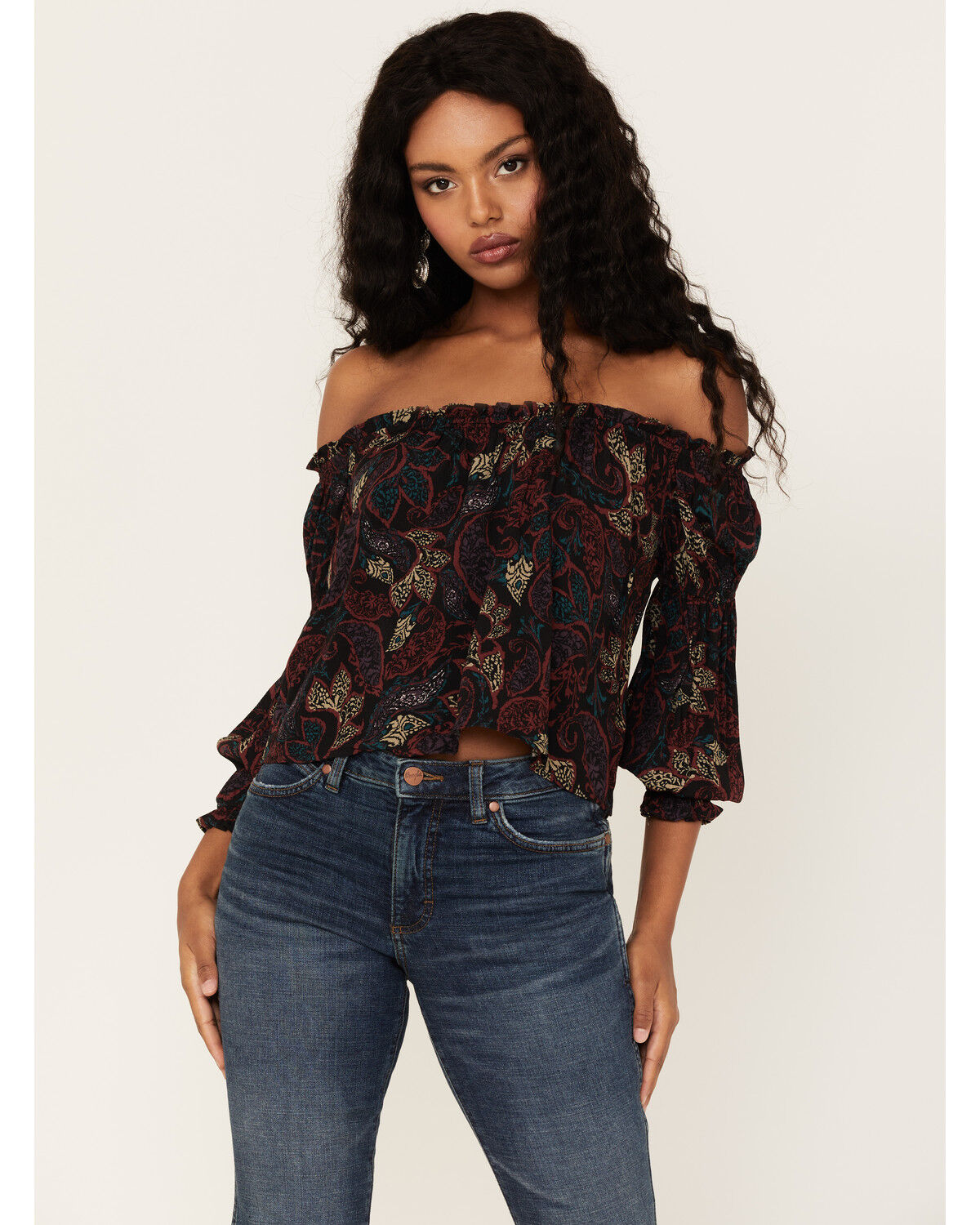 Image #1 - Shyanne Women's Paisley Print Off-Shoulder Top, Black, hi-res