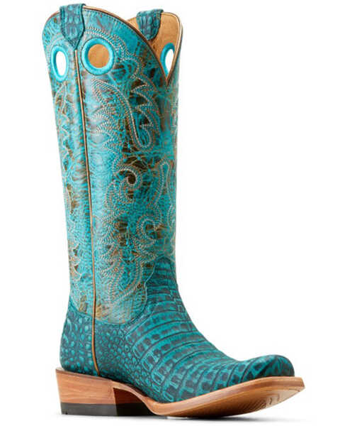Ariat Women's Futurity Boon Exotic Caiman Western Boots - Square Toe, Green, hi-res